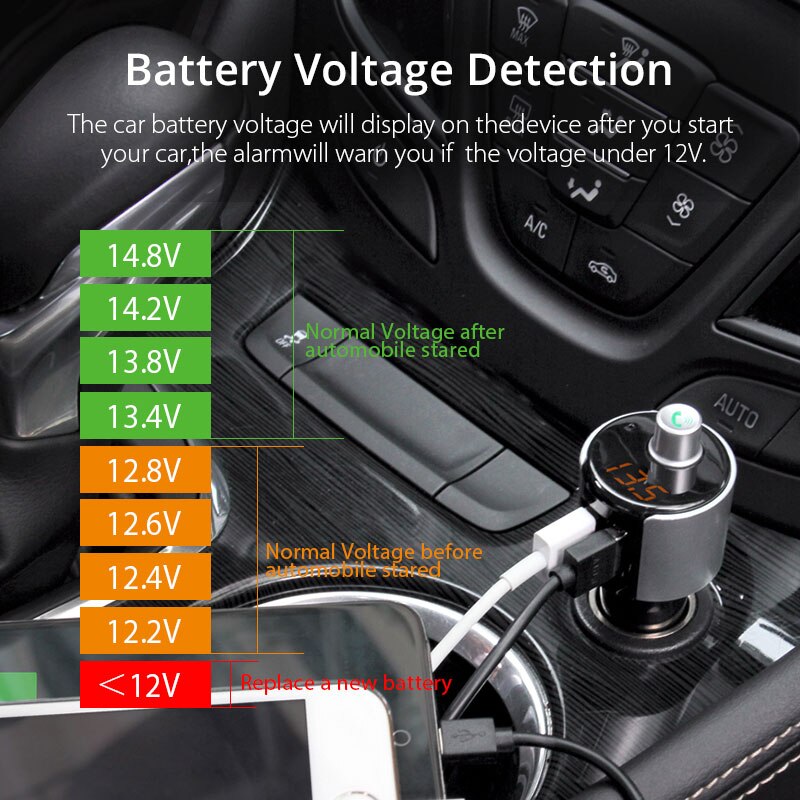 Vanjew  c27a bil bluetooth  mp3 afspiller fm sender 2 usb porte fm modulator radio sender hånd freecall spændingsdetektering