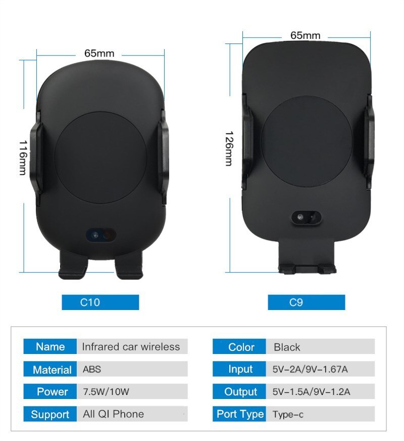Snelle Auto Draadloze Oplader Automatische Auto Air Vent Oplader voor iPhone X XS 8 7 Samsung S9 S8 Plus met sensor Infrarood inductie
