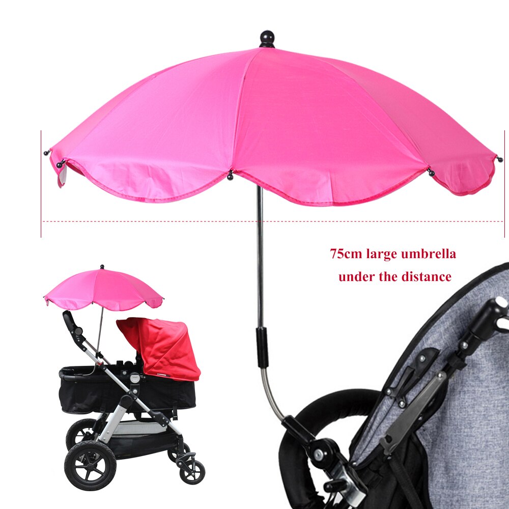 Detachable Stroller Umbrella 360 Degree Adjustable Baby Pram Pushchair Cover 75cm Diameter UV Sun Shade Parasol With Clamp: pink