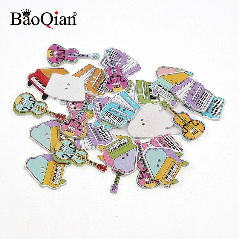 50 stuks gemengde muziekinstrumenten, houten knopen voor knutselen, scrapbooking accessoires, decoratieve houten knopen voor handwerk: 4