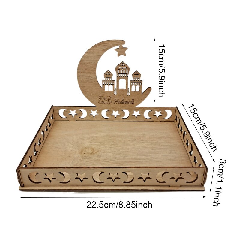 Eid Mubarak Wooden Food Tray Ornament Islamic Muslim Party Decoration For Home 2022 Ramadan Kareem Eid Al Adha Supplies: K