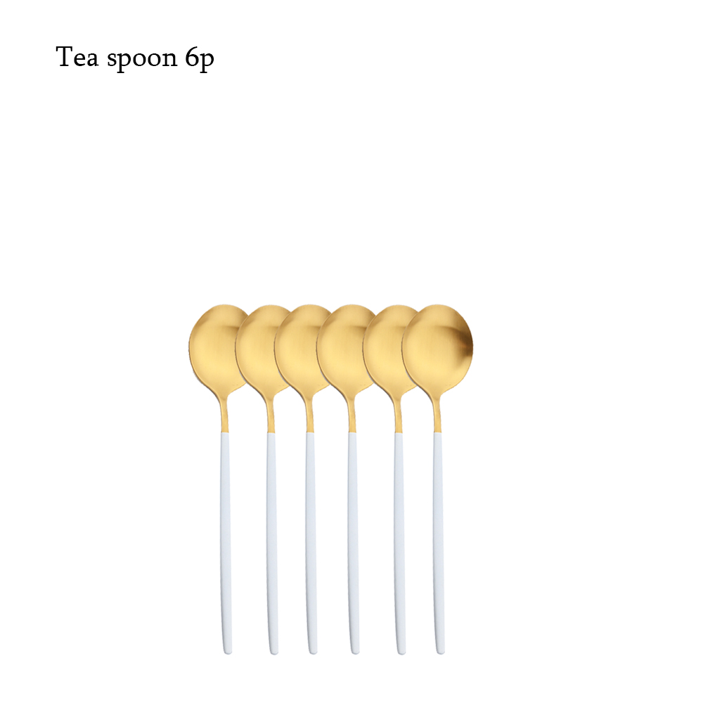 6Pcs Bestekset Rvs Zilverwerk Mes Vork Thee Lepel Servies Wit Goud Servies Bestek Keuken Diner Set: Tea spoon