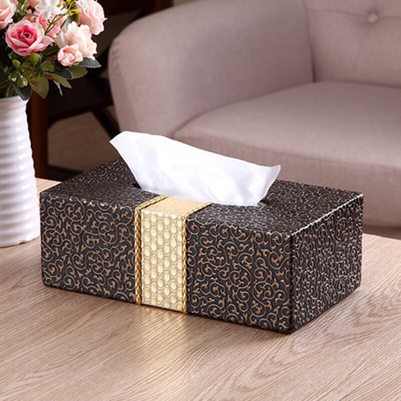 Car Home Rectangle Shaped Tissue Box Household Living Room Desktop Napkin Tissue Holder: Black