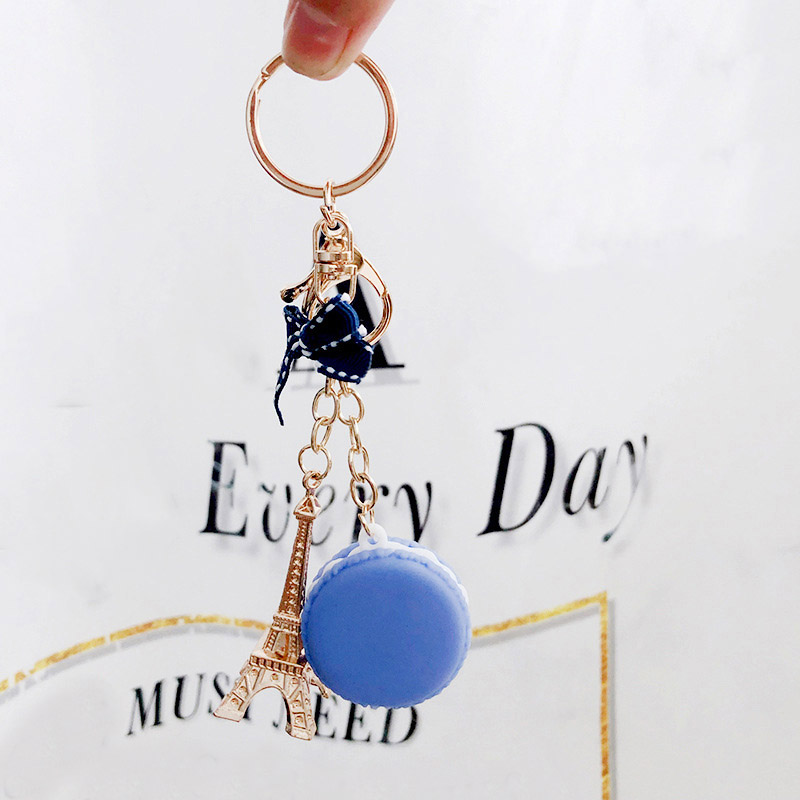 Paris Tower Macaron Cake Keychain Dessert Model Keychains Car Pendant Ornaments Women Bags Jewelry Keyring porte clef: Blue