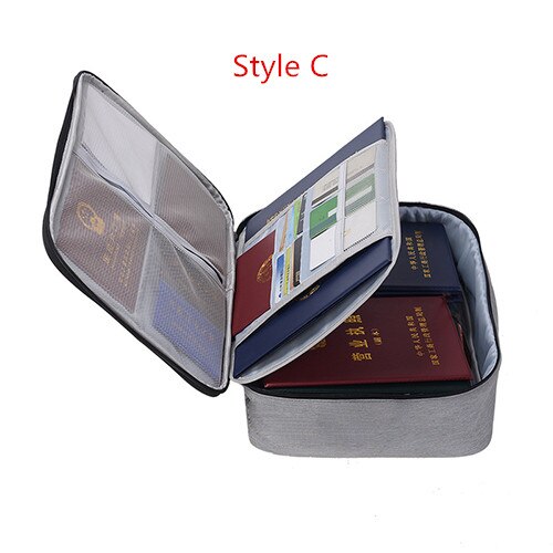 Bolsa de documentos de gran capacidad para hombre, paquete de almacenamiento impermeable, billetera para pasaporte de viaje, organizador de tarjetas, artículos de accesorios para el hogar: C Style Gray