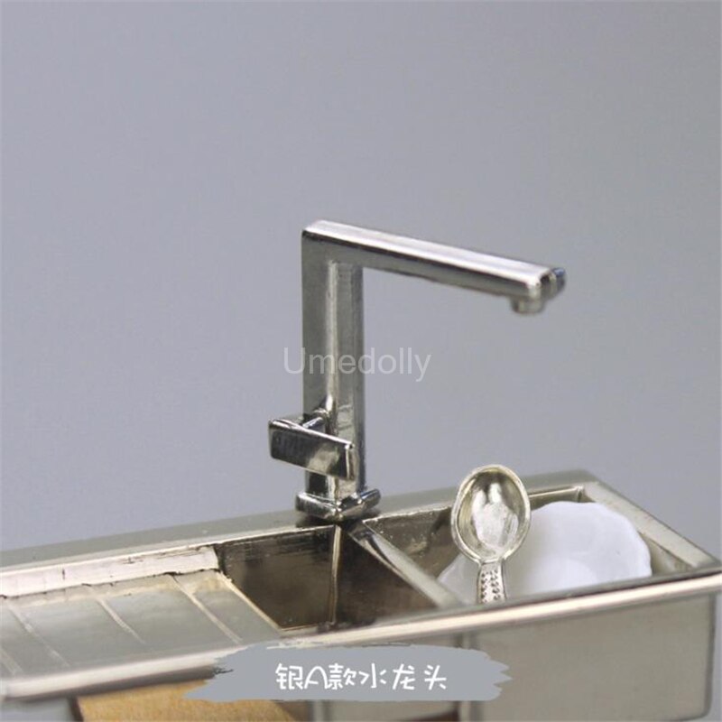 1PCS 1/12 Skala Miniatur Puppenhaus Wasserhahn Mini Wasserhahn Puppe Haus Wc Küche Waschbecken DIY Möbel Zubehör Spielzeug: silver A