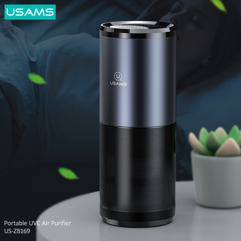 USAMS Portable Car Air Purifier USB Air Cleaner Ultraviolet LED Lamp Air Sterilization Oil Diffuser for Car Home Office