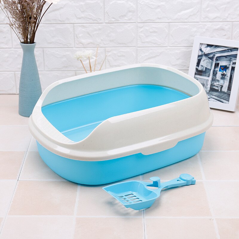 Kattentoilet voor huisdieren, halfopen, hoge omheining, afneembare kattenbak, kattentoilet, hondenbak, schoonmaakschep, plastic zandbak, benodigdheden
