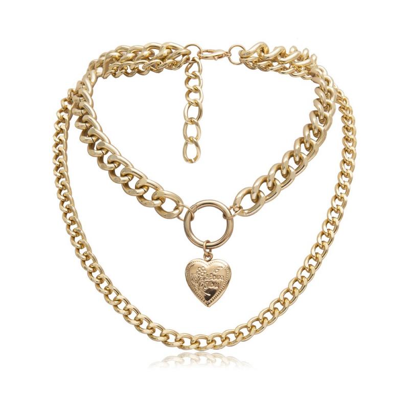 Punk Metalen Hart Choker Ketting Voor Vrouwen Grote Dikke Ketting Ronde Hollow Multilayer Hanger Lange Kettingen Sieraden