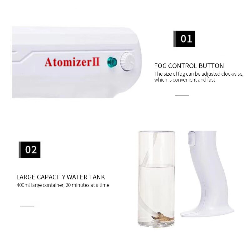 800 ML Wireless Electric Sanitizer Sprayer Disinfects Blue Light Nano Steam Spray Gun Sterilizing Nano Spray Gun