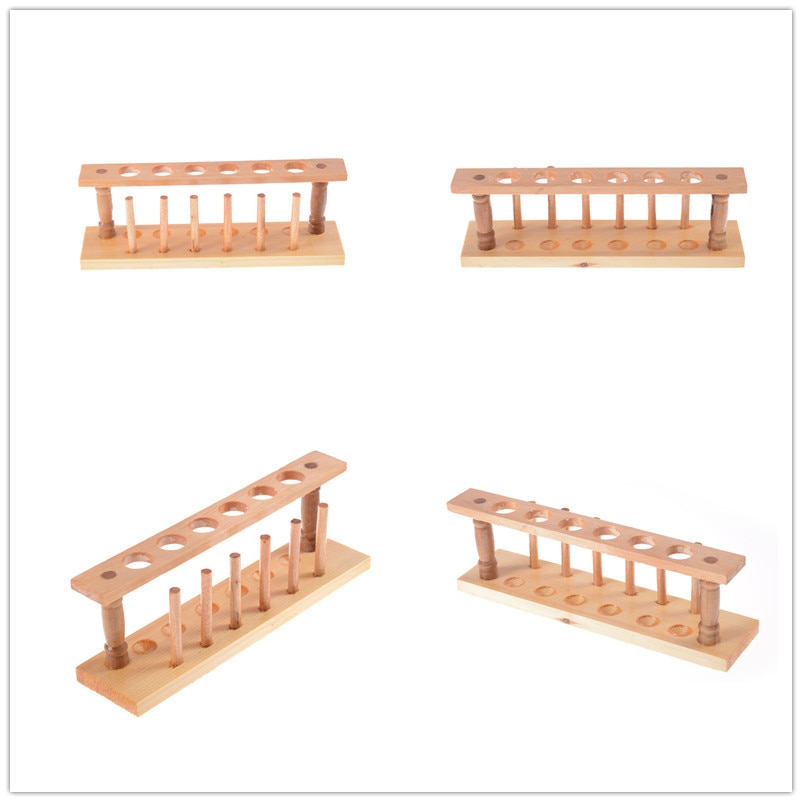 Soporte de madera para pruebas de laboratorio soporte de 6 agujeros y 6 pines, soporte de bureta, soporte para tubos de ensayo, estante de laboratorio, suministro escolar