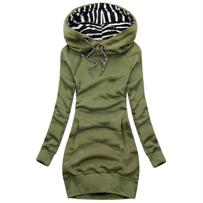 Hoodieklänning avslappnad enfärgad långärmad hoodieklänning med dragsko smal hoodieklänning med tröja: Xxl / Grön