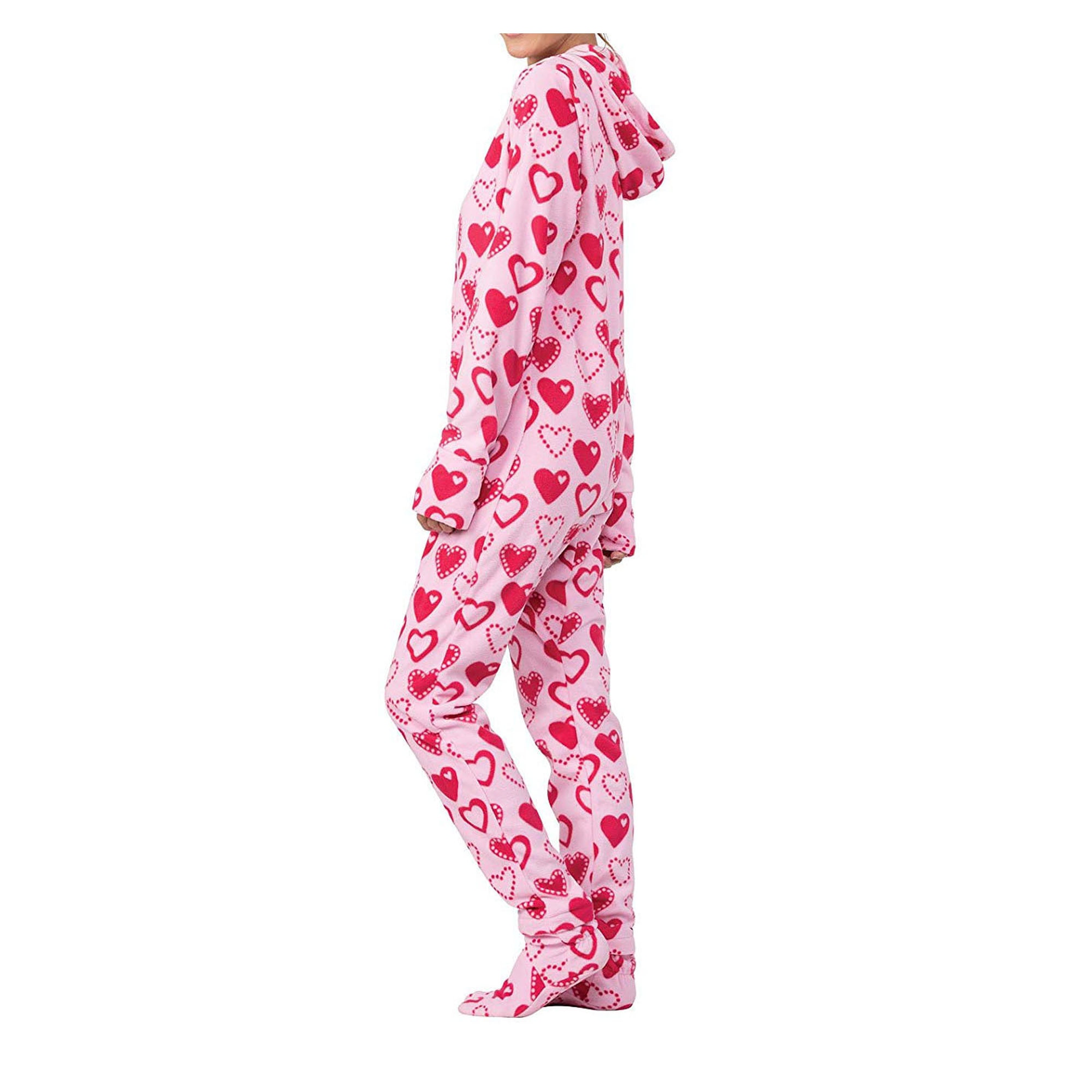 Women Fleece Printed Onesie Abdl Footed Sleeper Adult Footed Pajamas