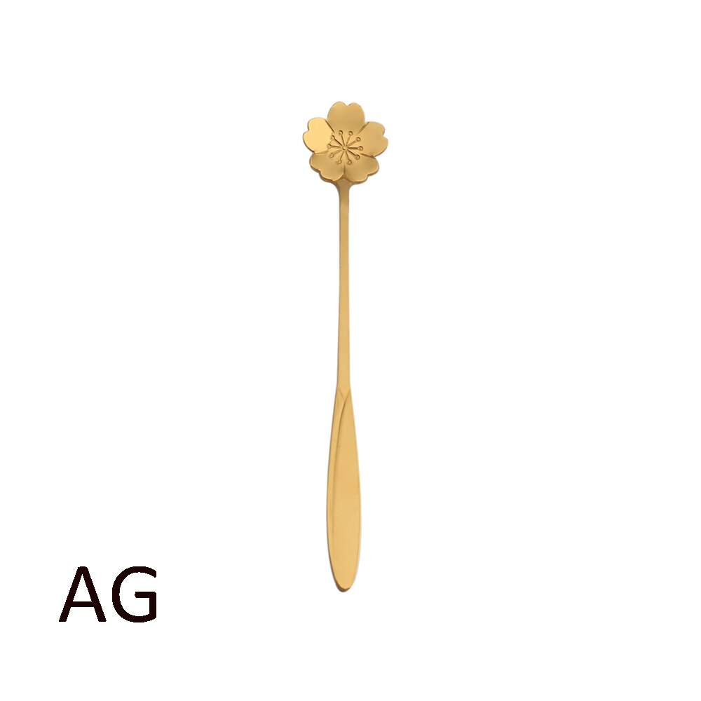 Rustfrit stål ske blomster guld ske lang håndtag sukker dessert teske bar cafe service: Et guld