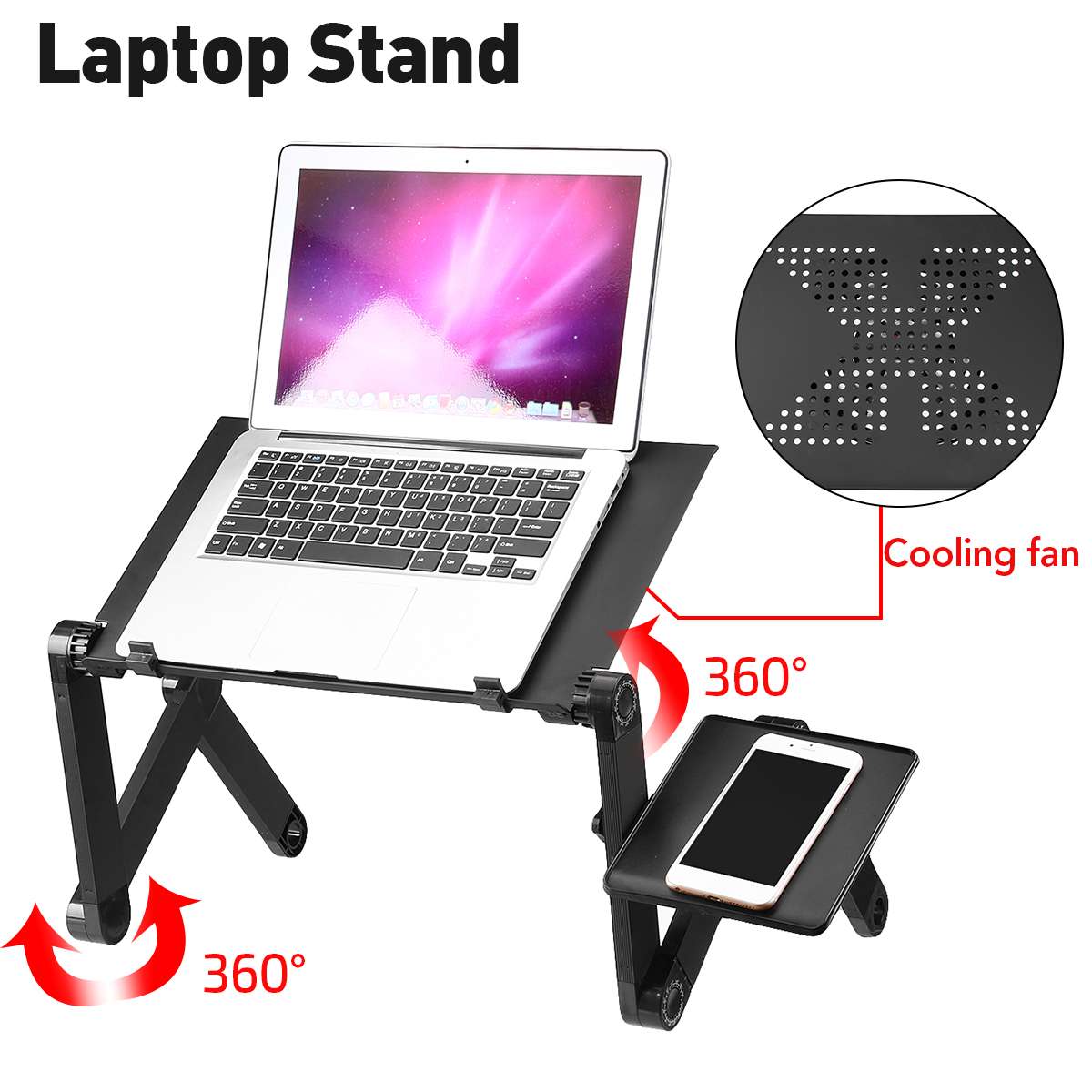 Folding Laptop Stand With Cooling Fan Mouse Board Aluminium Deaktop Bed Sofa Holder Stand For Notebook PC Computer For Macbook