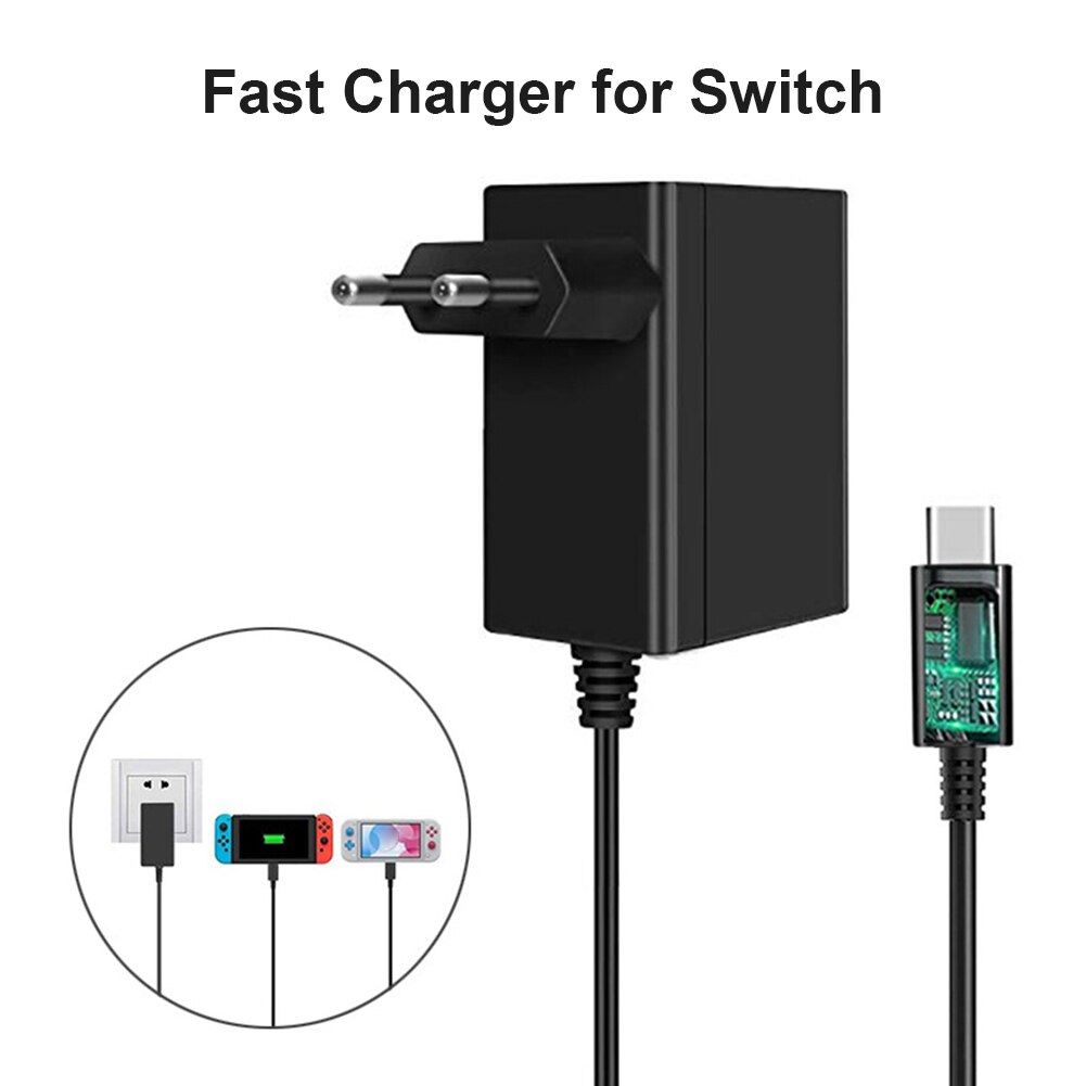Eu/us stik ac adapter oplader til nintendo switch ns spilkonsol væg rejse hjem 5v 2.6a hurtig opladning usb type c strømforsyning