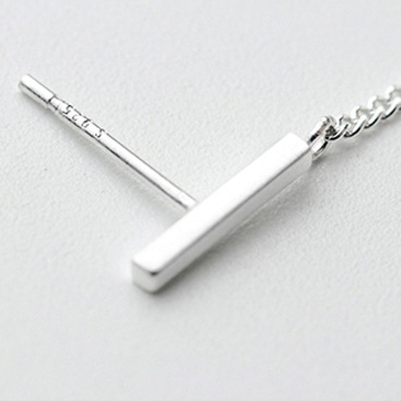 Simple Dainty Tiny Bar Tassel S925 Chain Dangle Earrings Or Necklaces Women Girl Long Edgy Earrings