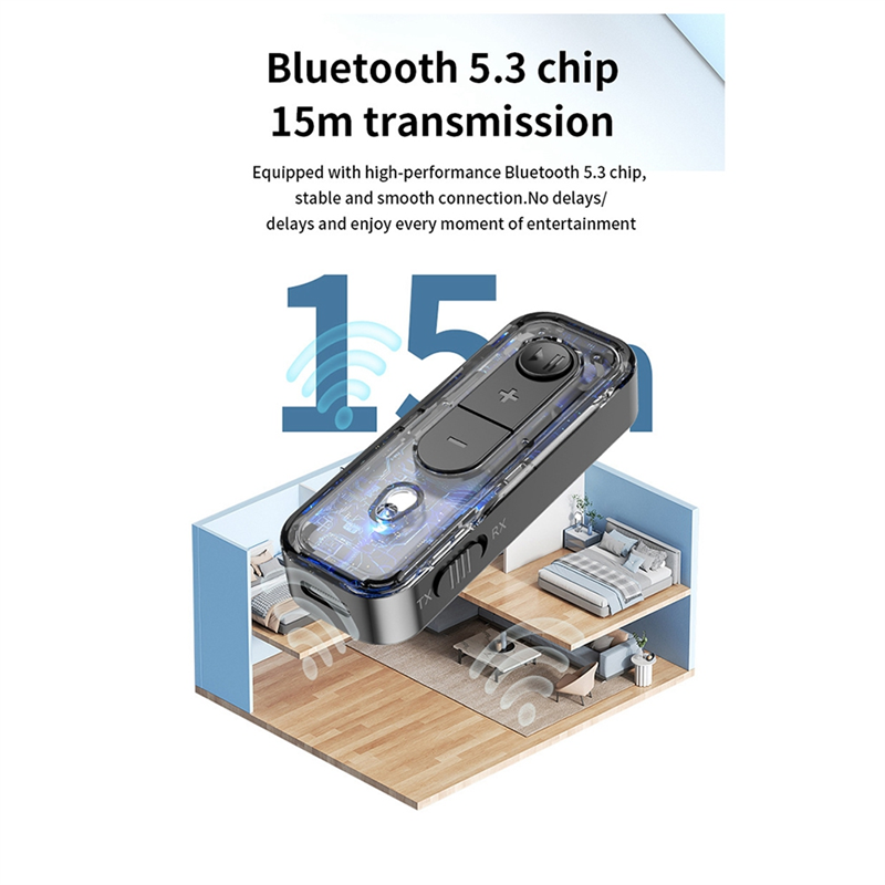 Adattatore audio cabe-bluetooth 5.3 con ricevitore trasmettitore e 3.5mm ingressi ausiliari con microfono per musica stereo, compatibile con cuffie, pc, tv e altoparlanti per auto.: Default Title