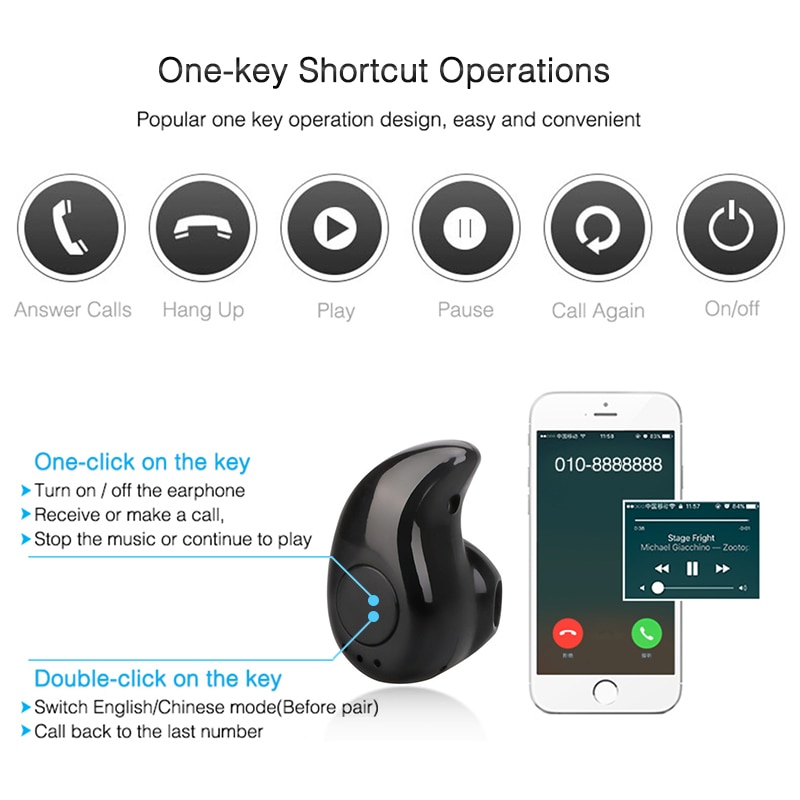 S530 Mini Wireless Bluetooth Earphone in Ear Sport with Mic Earphones Handsfree Headset Earphone Earphone for iPhone 8 X Samsung