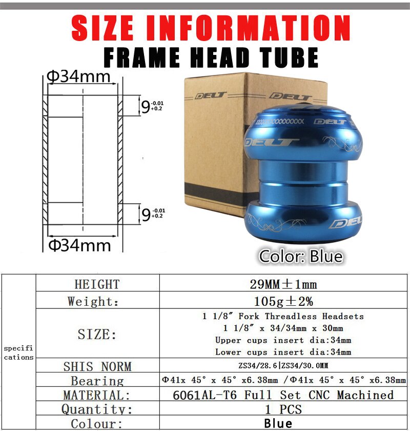 Piñón fijo para bicicleta de montaña MTB MBX, sin rosca, 2 rodamientos, 28,6mm (1, 1/8 "), 34mm, accesorios: blue