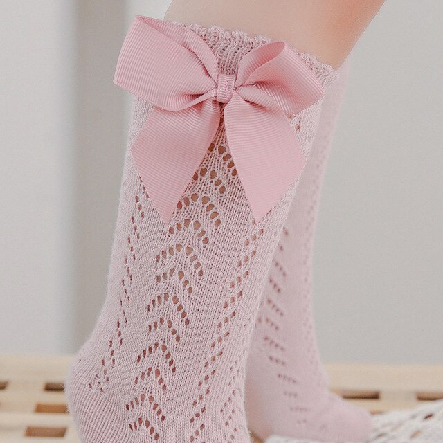 Calcetines de algodón con lazo grande para niñas, medias cómodas con agujeros, hasta la rodilla, de 0 a 5 años: picture color / S