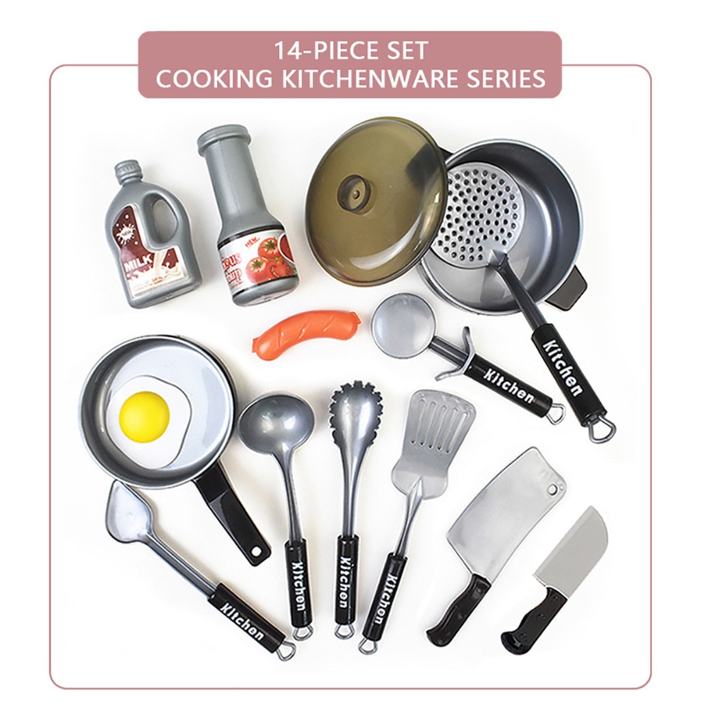 Play-house Simulation Kitchen 14-piece Toys Baby Cooking Meal Toy Great Kitchen Utensils Cooking Pots Pans Dishes Sets