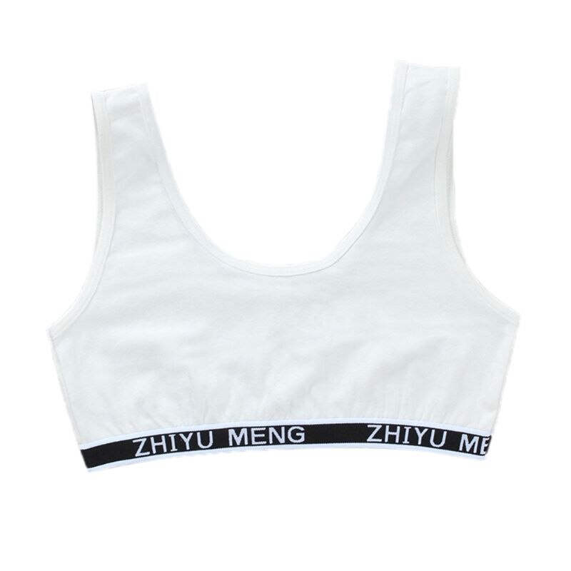 Kids Cotton Sports Training Bra Underwear Solid Color Letters Printed Scoop Neckline Teenage Puberty Girl Wireless Bralette Vest: W