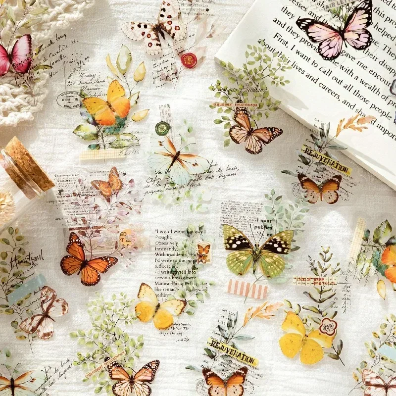 30Sheet Scrapbook Supplies PET Sticker Bag leaf Collage Story Retro DIY Decorative Handbook 110*78mm Materials Package