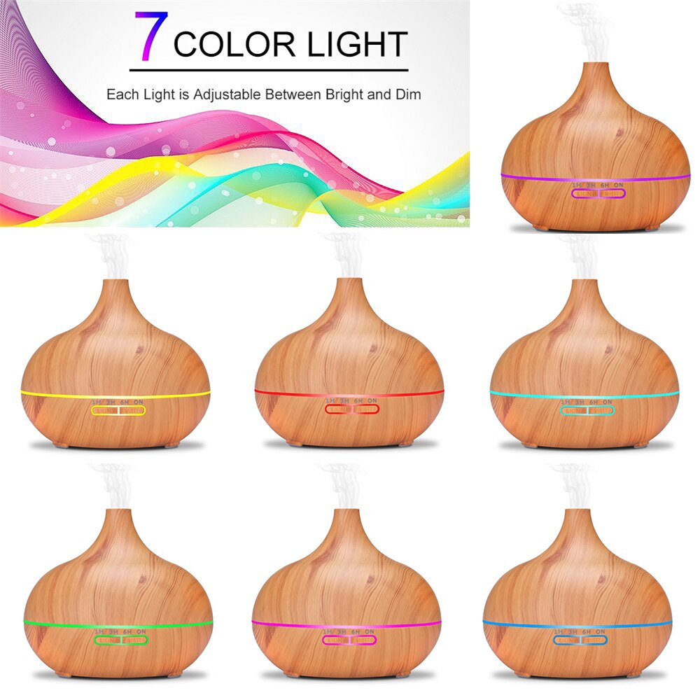 550ML Aroma Diffusor Ultraschall-luftbefeuchter Holzmaserung 7 Farbe Nacht Licht Fernbedienung Elektrische Ätherisches Öl Aromatherapie Diffusor