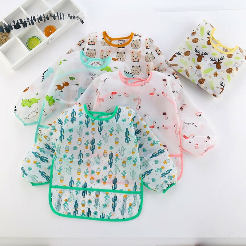 Pudcoco Newest Baby Kids Toddler Long Sleeve Waterproof Art Smock Feeding Bib Apron Pocket