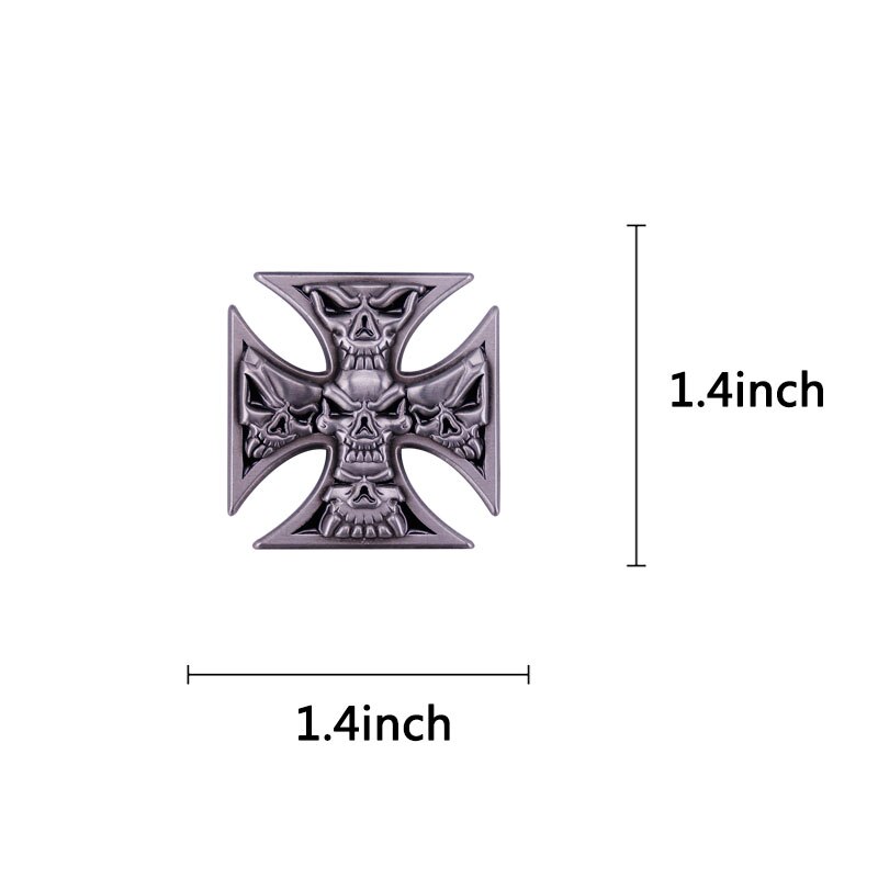 Metalen Iron Cross Skull Badge Broche Biker Accessoires Boze 5-Schedels