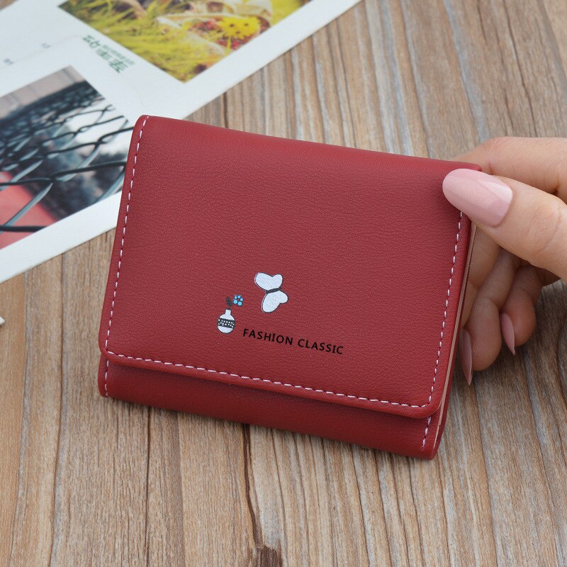 Portefeuille femme court Tri-fold porte-monnaie sac japonais coréen multi-fonctionnel cuir portefeuille filles porte-carte