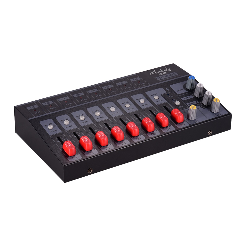Muslady mx8 portátil 8 canais de áudio estéreo misturador som baixo ruído com efeito eco mixer áudio midi interface áudio mixer