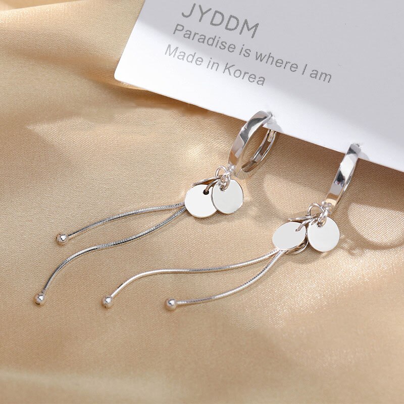 Pendientes de aro de Plata de Ley 925 para mujer, aretes largos de borla, joyería de , , S-E1342