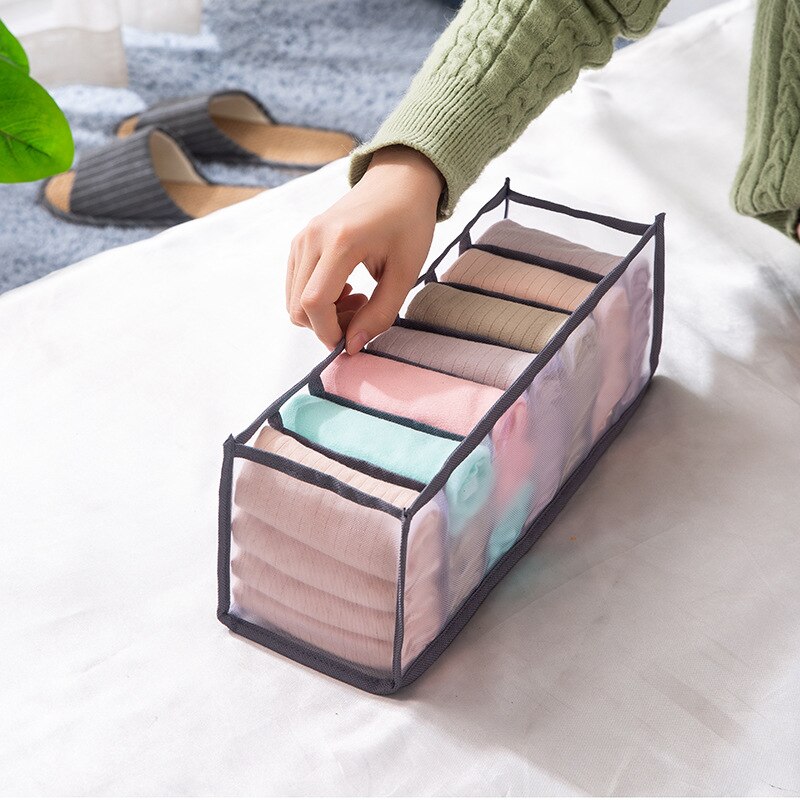 Bra Storage Boxes Underwear Clothes Organizer Drawer Nylon Divider Closet Storage For Folding Ties Socks Shorts Organiser: gray 7 Grid