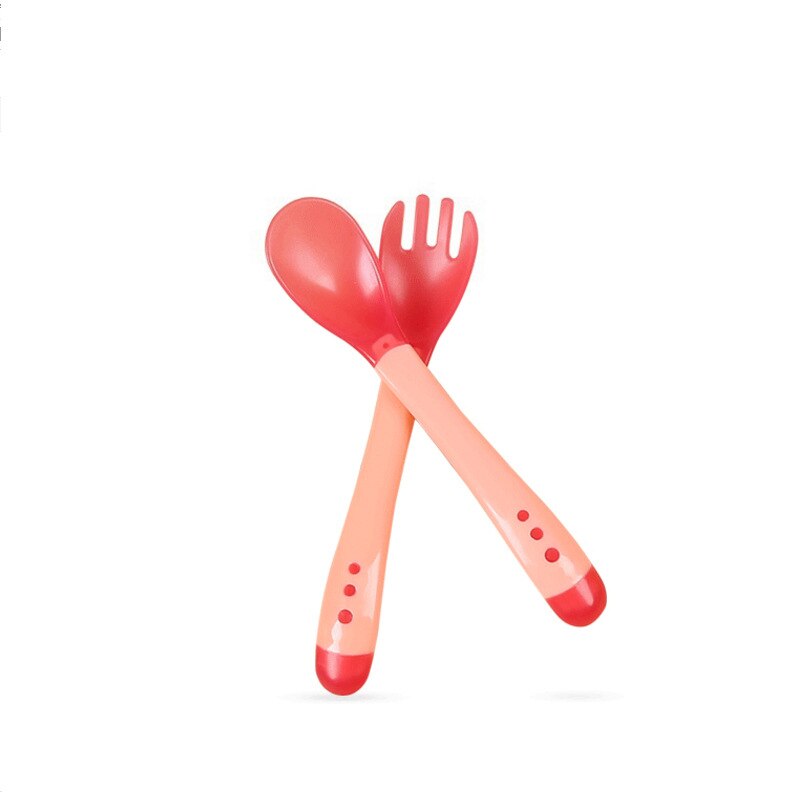 Rosiky Baby Thermochromic Sensing Silicon Spoon Kids Flatware Temperature Feeding Spoon 2 pcs/set: Pink