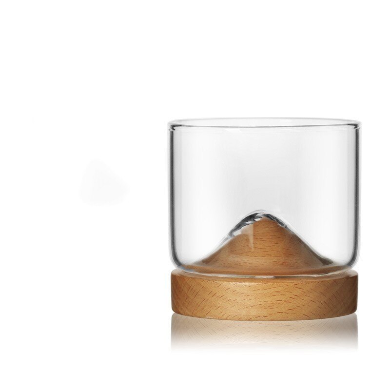 Novelty Barware Transparent Direct To Drinking Wine Decanter Glass Cup Thickening Glass Square Cup With Wood Holder: Beech cup