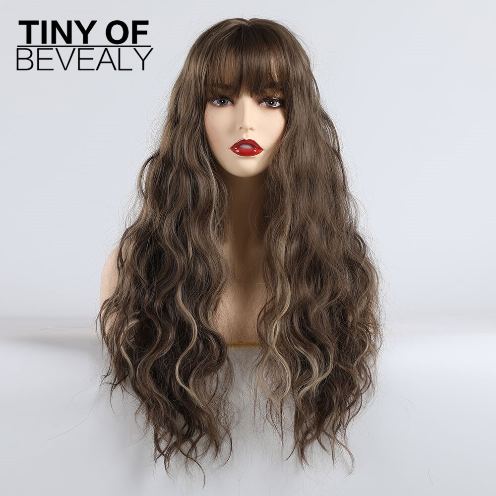 Pelucas de pelo Afro Natural ondulado largo sintético con flequillo para mujeres negras, pelucas onduladas marrones grises y grises con flequillo, fibra resistente al calor: lc212-1