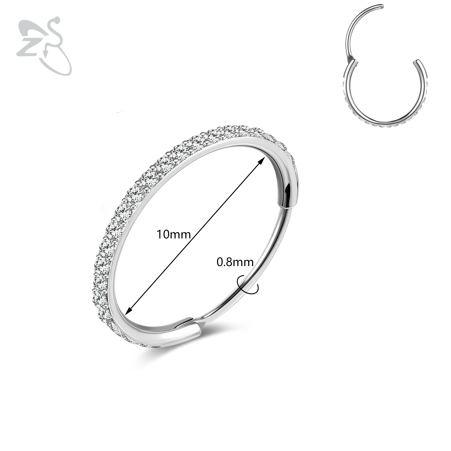Zs 1pc runde krystal næse piercing sølvfarvet septum ring rustfrit stål næse clicker brusk piercing 20g kropssmykker: Ren guldfarve