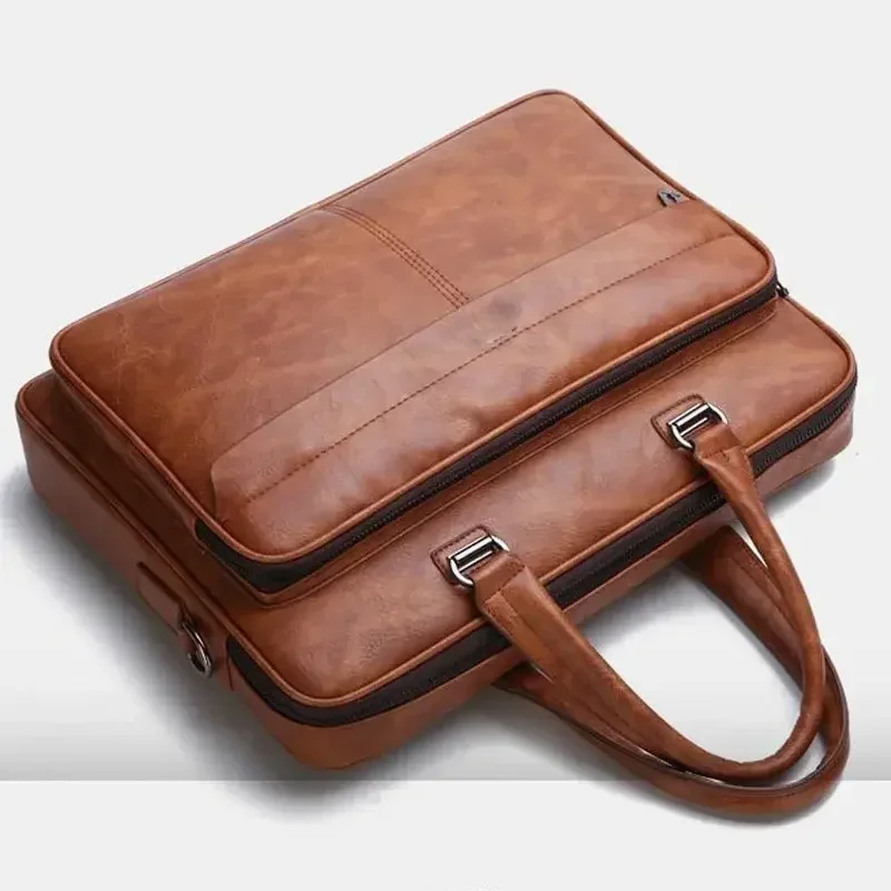 Torba na ramię ze skóry PU o dużej pojemności, przenośna, na co dzień i wodoodporna torba na dokumenty typu crossbody dla mężczyzn, torba na laptopa