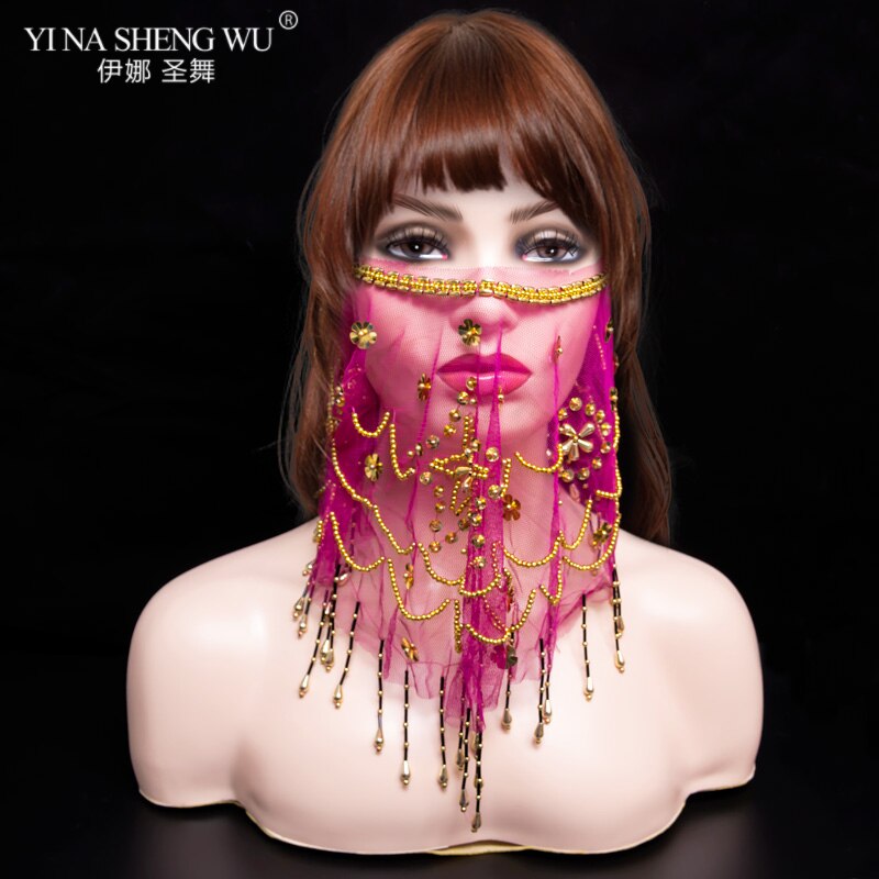 Bellydance Face Veil Women Indian Belly Dance Face Veil Tribal Belly Dance Veils For 9 Colors Available: Plum flower Rose