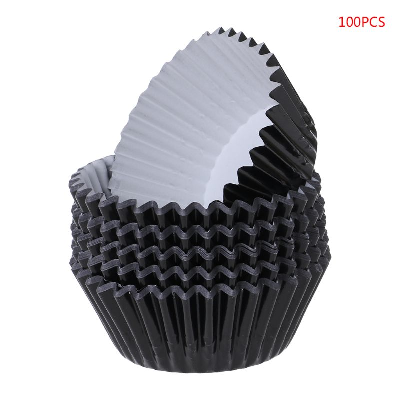100PCS Paper Cupcake Cup Aluminium Foil Muffin Baking Cups Liners Cupcakes Case: black