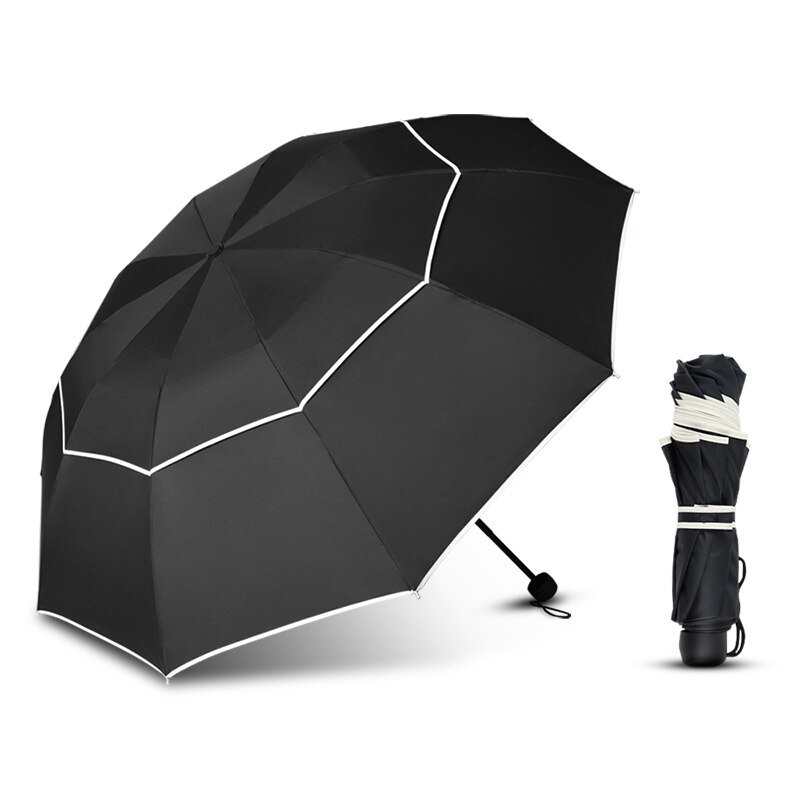 Paraguas grande plegable resistente al viento 3, paraguas grande de lujo para hombre y mujer con diez huesos, paraguas de negocios para hombres, lluvia, mujeres, Parasol de: Black