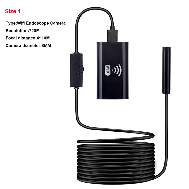 7/8mm Wifi Endoscope Camera HD 720P/480P 6LED Waterproof Flexible USB Inspection Borescope for Android PC 1m/2m/5m/10m Cable: 3.5m / Size 1