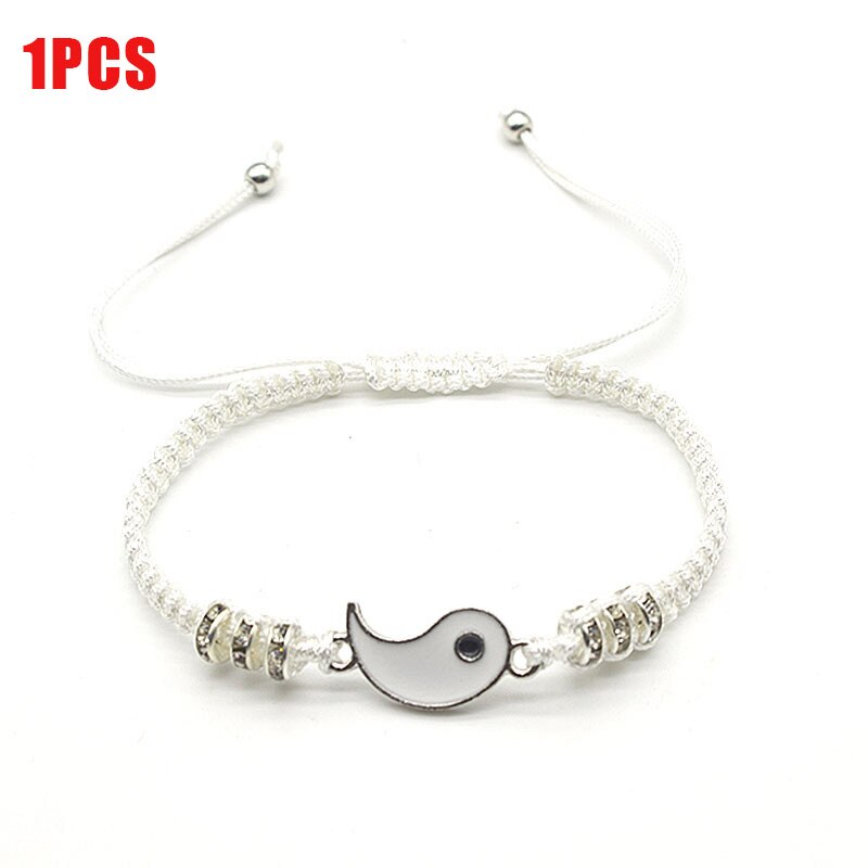 Set di collane per bracciali coppia Tai Chi cinese Fengshui porta fortuna cordoncino di cuoio bracciale intrecciato ciondolo in lega regalo braccialetto intrecciato: White Silver Color