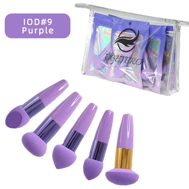 Esponja de base de maquillaje con cabeza de hongo, esponja de mezcla de polvo, Kit de belleza suave, herramientas de maquillaje cosmético , 5 piezas: IOD-9   purple