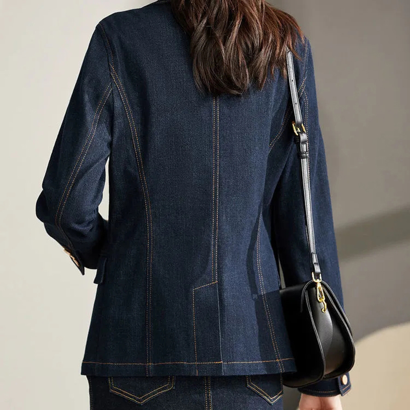 Spring Autumn Denim Blazer Women's Long Sleeved One Button Short Jeans Jacket Ladies Slim Cowboy Coats Outerwear Female