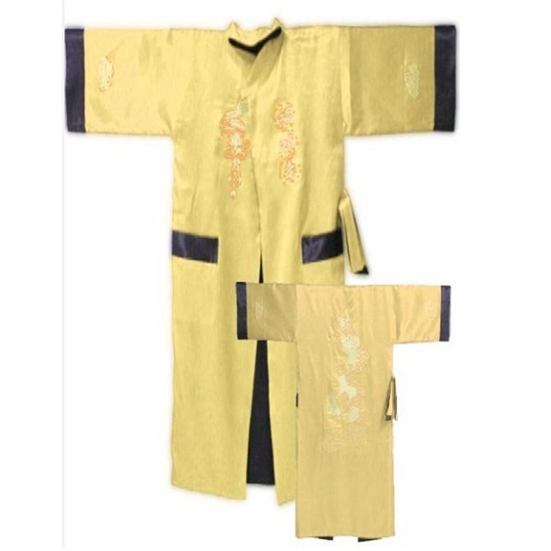 Burgunder svart vendbar kinesisk herre sateng silke #39 -ansikts kappe broderi kimono badekjole drage en størrelse  s3003