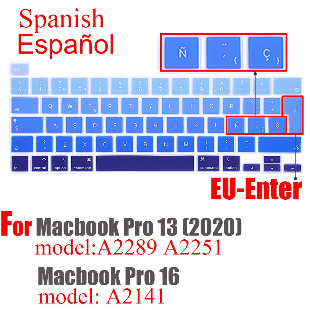 For macbook Pro13 pro16 keyboard cover With ñ Spanish protector Keyboard case Keyboard protective film A2289A2251 A2141: EU SpainBlue plus