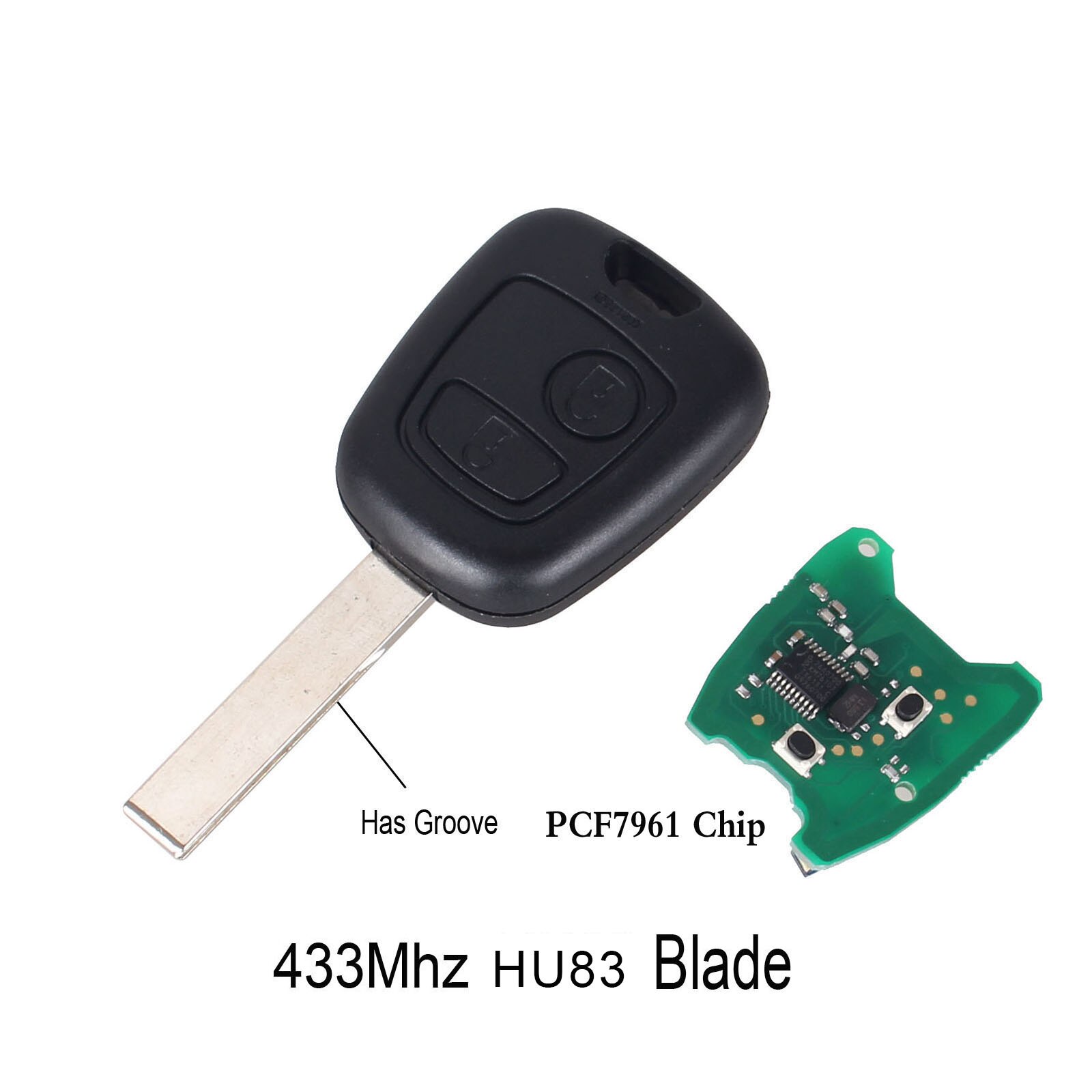 KEYYOU-clé télécommande à 2 boutons, transpondeur HU83, pour voiture PEUGEOT 307 et citroën C1 C3, 433MHZ, transpondeur PCF7961